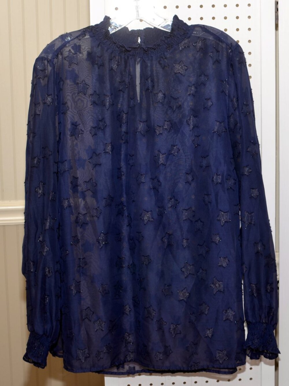 Plus Size Torrid 2 Navy Blue Chiffon Star Print Sheer Mock Neck Blouse Top